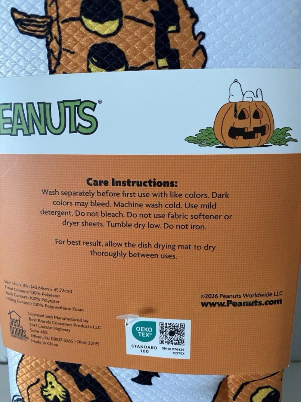 2 Pack Peanuts Snoopy Woodstock Halloween Pumpkin Dish Drying Mats 16 X 18” NEW